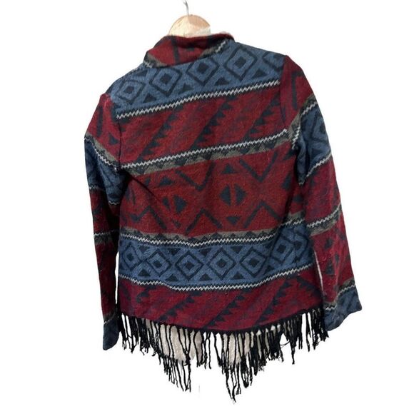 Hollister Aztec Southwestern Sherpa Open Front Fringe Cardigan Multicolor Sz XS - Picture 9 of 9